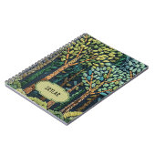 Groene geborduurde bomen laten Natuur bosblauw ach Notitieboek (Linkerzijde)