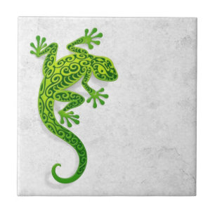 Groene Gecko op een witte muur Tegeltje