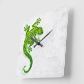 Groene Gecko op een witte muur Vierkante Klok (Hoek)