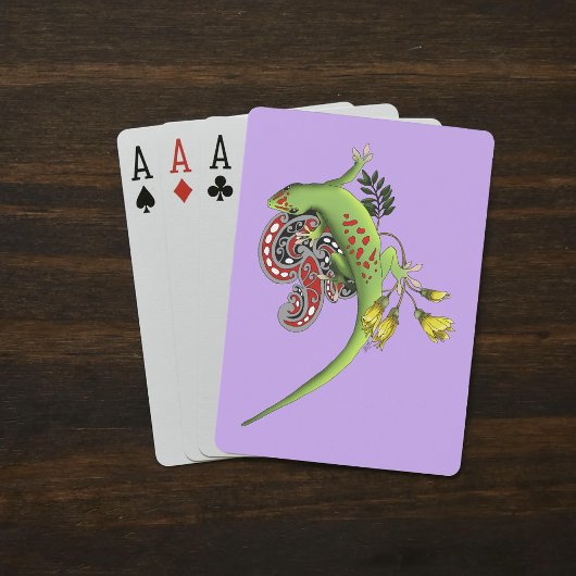 Groene Gecko Stam Lavendel Rood Pokerkaarten