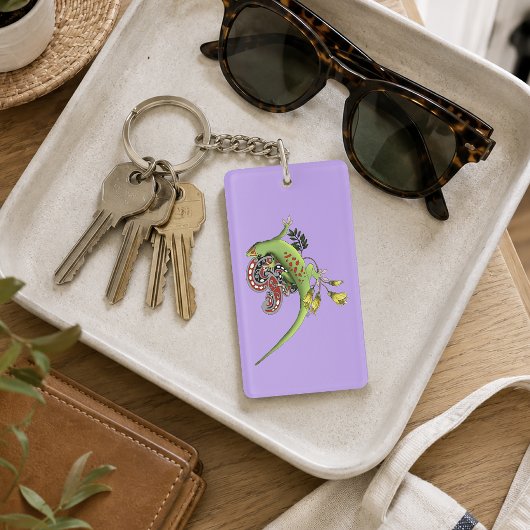 Groene Gecko Stam Lavendel Rood Sleutelhanger