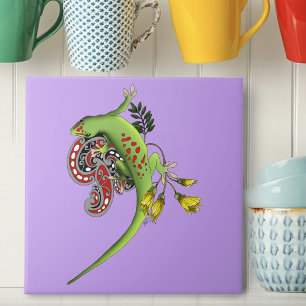 Groene Gecko Stam Lavendel Rood Tegeltje