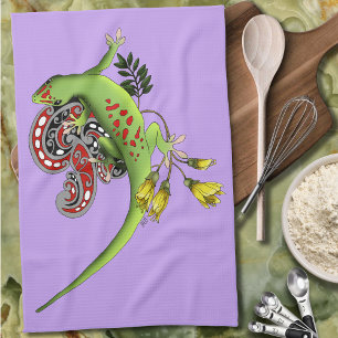 Groene Gecko Stam Lavendel Rood Theedoek