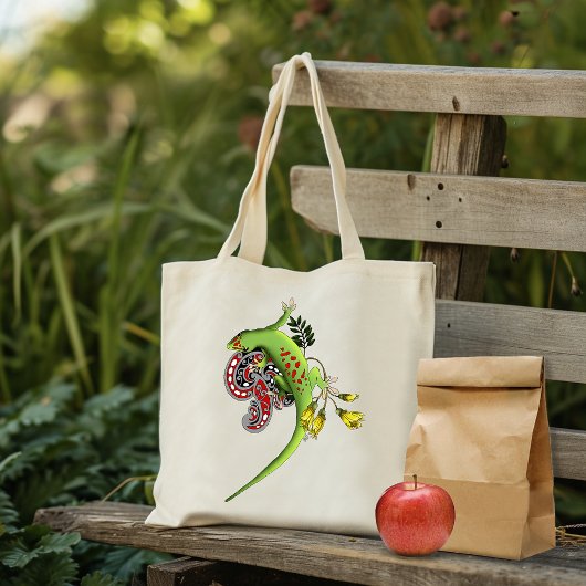 Groene Gecko Stam Lavendel Rood Tote Bag