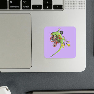 Groene Gecko Stam Lavendel Rood Vierkante Sticker