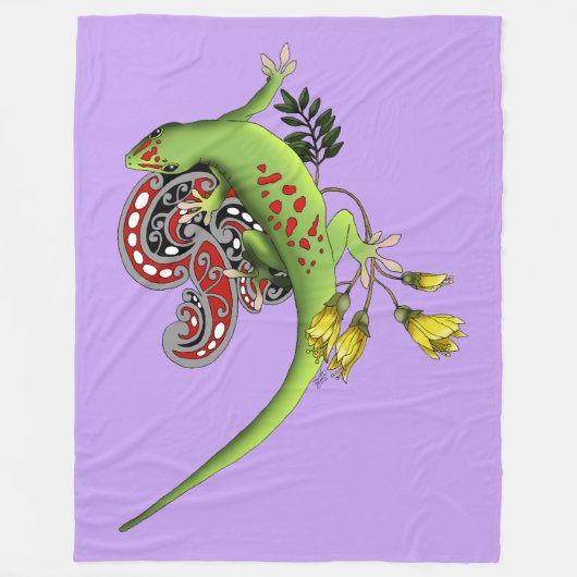 Groene Gecko Tribal Paarse Fleece Deken (Voorkant)