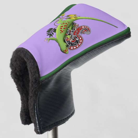 Groene Gecko Tribal Paarse Golfheadcover (3/4 voorkant)