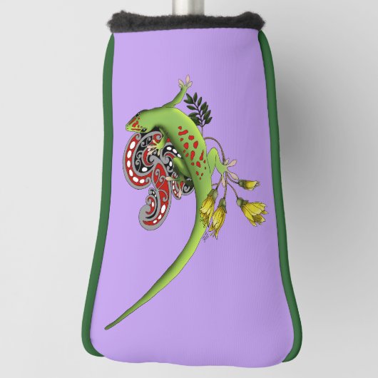 Groene Gecko Tribal Paarse Golfheadcover (Draai 90)