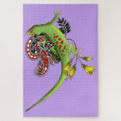 Groene Gecko Tribal Paarse Legpuzzel (Verticaal)
