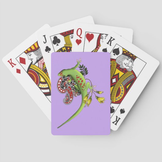 Groene Gecko Tribal Paarse Pokerkaarten (Achterkant)