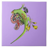Groene Gecko Tribal Paarse Tegeltje (Voorkant)