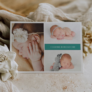 Groene Gedempte Grijze Chic Foto Baby Aankondiging