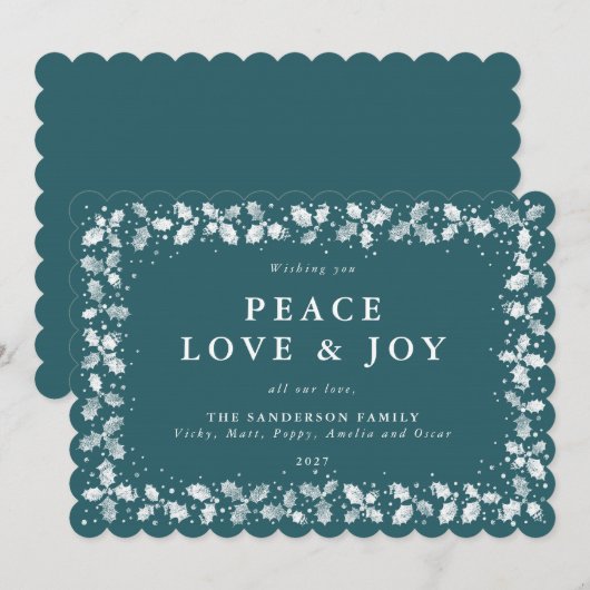 Groene gedrukte hulstblaadjes rand plat niet-foto feestdagenkaart (Voorkant / Achterkant)