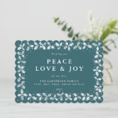 Groene gedrukte hulstbladeren rand plat niet-foto feestdagenkaart (Staand voorkant)