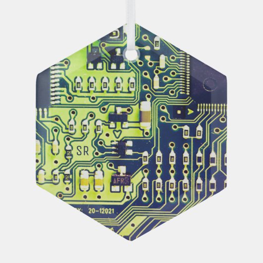 Groene gedrukte schakeling PCB Aangepaste Geek Glas Ornament (Voorkant)