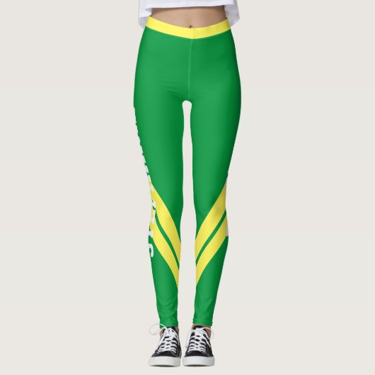Groene Geel en Witte Moderne Digitale Leggings (Voorkant)