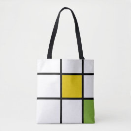 Groene Geel en Zwarte Mondriaan Stijl Tote Bag