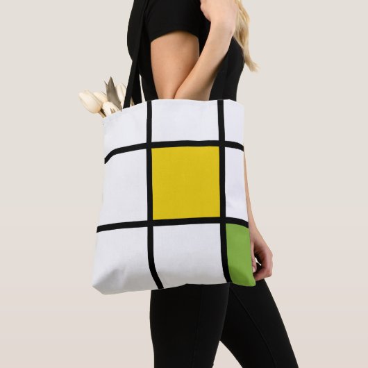 Groene Geel en Zwarte Mondriaan Stijl Tote Bag (Dichtbij)