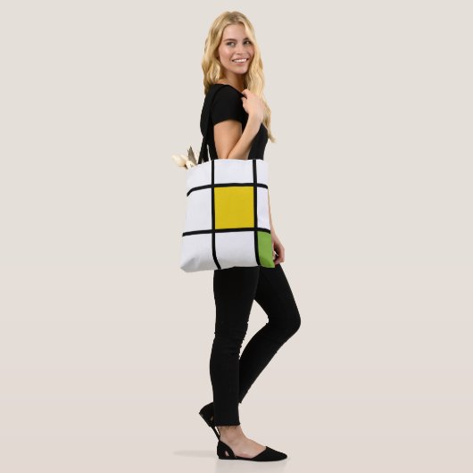 Groene Geel en Zwarte Mondriaan Stijl Tote Bag (Op model)