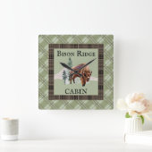 Groene gegoten Waterverf Bison Buffalo Rustic Cabi Vierkante Klok (Huis)