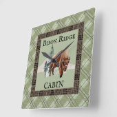 Groene gegoten Waterverf Bison Buffalo Rustic Cabi Vierkante Klok (Hoek)