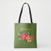 Groene geïllustreerde bloem Custom Tote Tas (Voorkant)