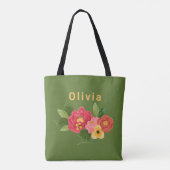 Groene geïllustreerde bloem Custom Tote Tas (Achterkant)