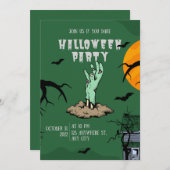 Groene geïllustreerde Halloween Party uitnodiging (Voorkant / Achterkant)