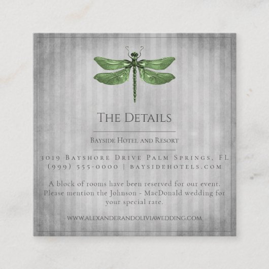 Groene Gejuwelenide Libel Bruiloft Informatiekaartje (Voorkant)
