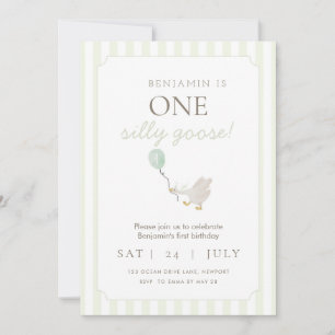 Groene Gekke Gans Eerste Verjaardag Uitnodiging