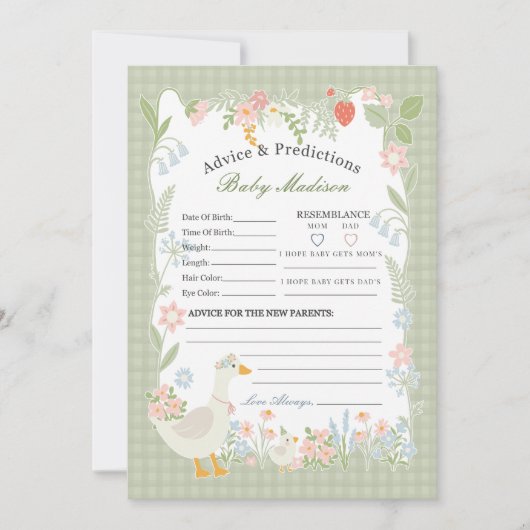 Groene Gekke Gans Floral Gingham Advies voor Baby Kaart (Voorkant)