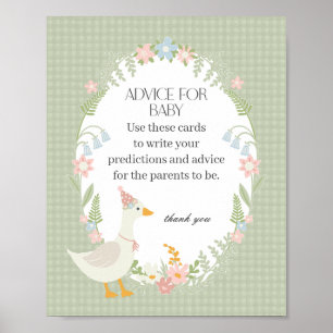 Groene Gekke Gans Floral Gingham Advies voor Baby Poster