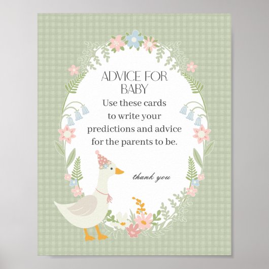 Groene Gekke Gans Floral Gingham Advies voor Baby Poster (Voorkant)