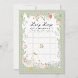 Groene Gekke Gans Floral Gingham Baby Bingo Game Kaart