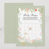 Groene Gekke Gans Floral Gingham Baby Bingo Game Kaart (Voorkant / Achterkant)