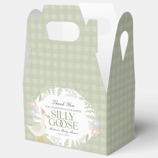 Groene Gekke Gans Floral Gingham Baby shower Bedankdoosjes (Open)