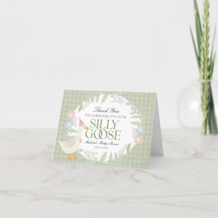 Groene Gekke Gans Floral Gingham Baby shower Bedankkaart