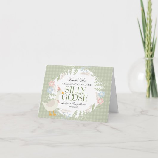 Groene Gekke Gans Floral Gingham Baby shower Bedankkaart (Voorkant)