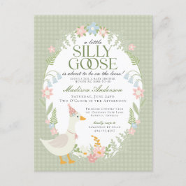 Groene Gekke Gans Floral Gingham Baby shower Briefkaart