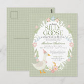 Groene Gekke Gans Floral Gingham Baby shower Briefkaart (Voorkant / Achterkant)