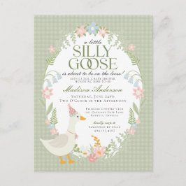 Groene Gekke Gans Floral Gingham Baby shower Briefkaart