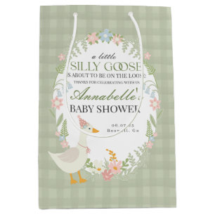 Groene Gekke Gans Floral Gingham Baby shower Favor Medium Cadeauzakje