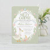 Groene Gekke Gans Floral Gingham Baby shower Kaart (Staand voorkant)