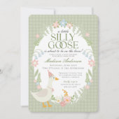 Groene Gekke Gans Floral Gingham Baby shower Kaart (Voorkant)