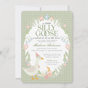 Groene Gekke Gans Floral Gingham Baby shower Kaart