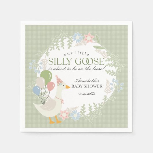 Groene Gekke Gans Floral Gingham Baby shower Servet (Voorkant)