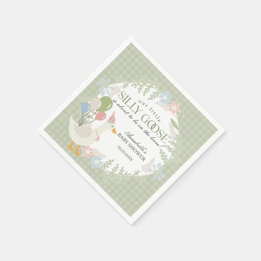 Groene Gekke Gans Floral Gingham Baby shower Servet (Hoek)
