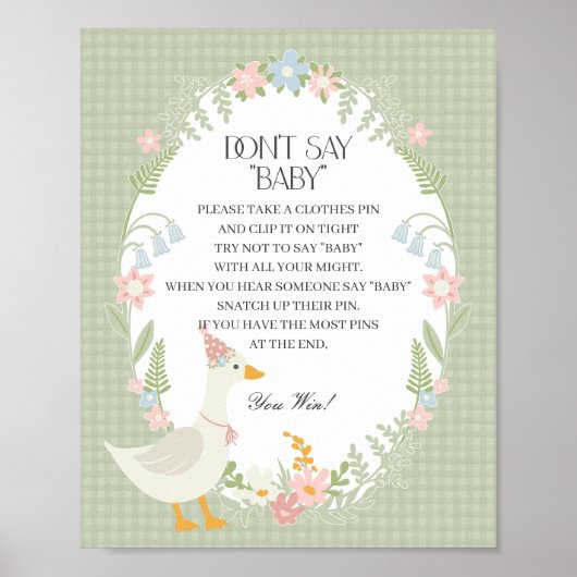 Groene Gekke Gans Floral Gingham Dont Say Baby Poster (Voorkant)
