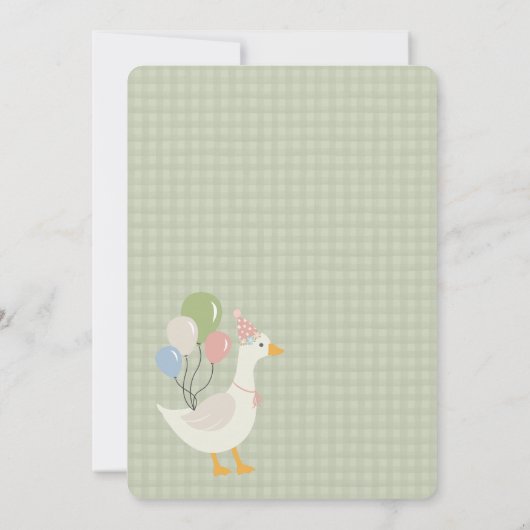 Groene Gekke Gans Floral Gingham Eerste Verjaardag Kaart (Achterkant)