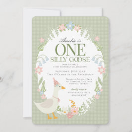 Groene Gekke Gans Floral Gingham Eerste Verjaardag Kaart
